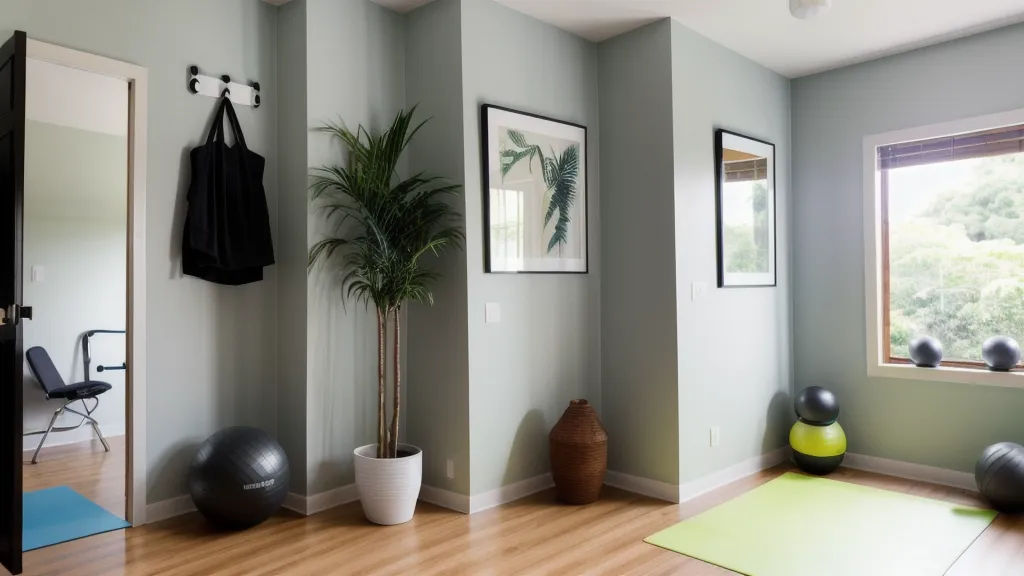 Mancuernas ajustables modernas junto a una taza de café, equipo de fitness minimalista para la oficina en casa