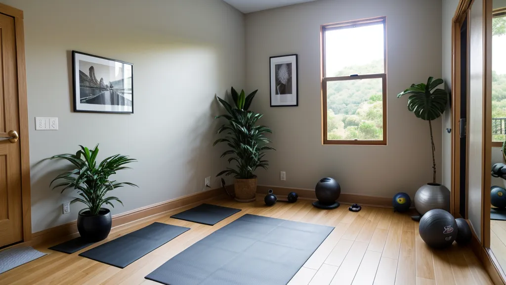 Sala de un apartamento pequeño adaptada para el entrenamiento en casa diario, con espacio justo para seguir un programa sin golpear los muebles