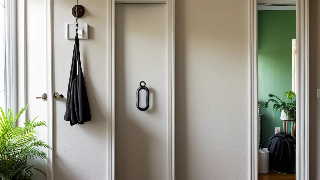 Celular mostrando una app de entrenamiento en casa con guía técnica, apoyado sobre el piso del apartamento