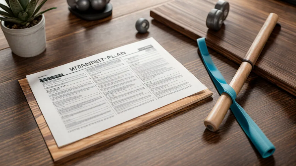 Calendario de entrenamiento de 90 días con días marcados sobre un escritorio de madera.