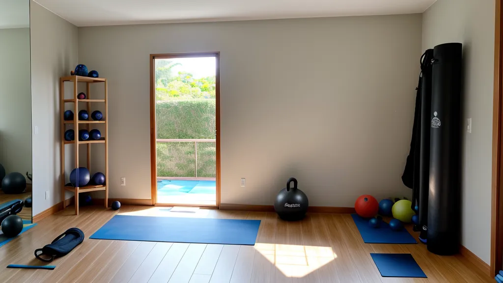 Espacio reducido preparado en la sala para realizar una rutina de fitness sin material