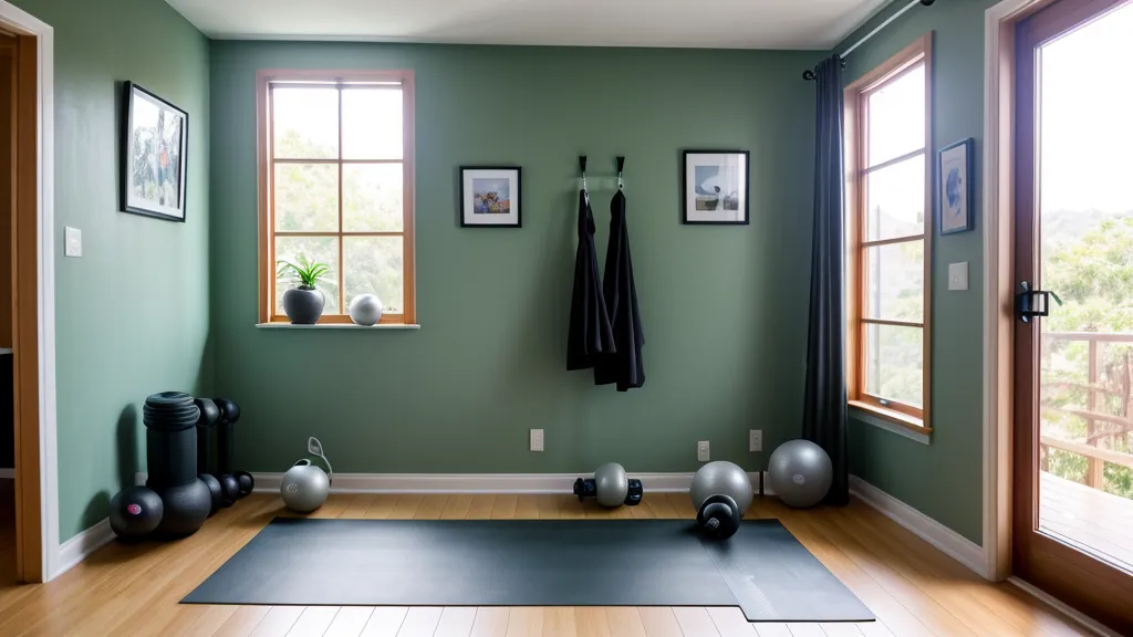 Interfaz minimalista y de alto contraste de una app de entrenamiento en casa, vista en una tablet sobre el piso